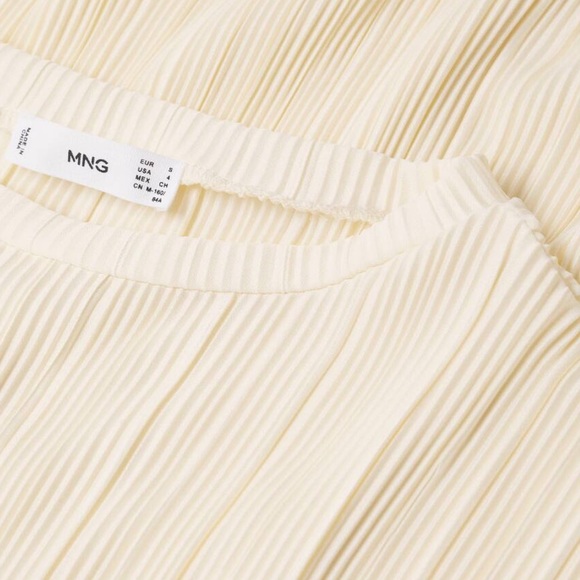 MANGO Plissé Dress, Size S, Color Cream - Picture 4 of 6